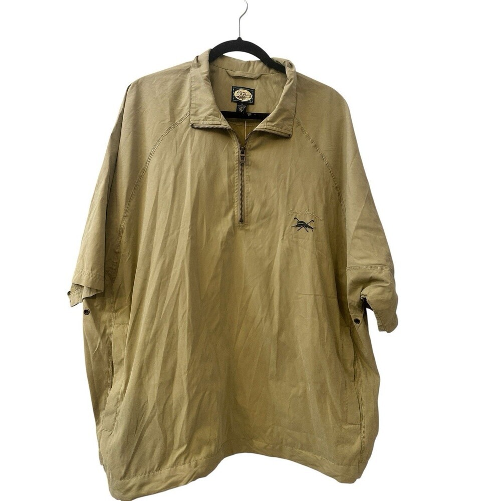 Tommy Bahama Jacket Mens XL Beige 1/4 Zip Short Sleeve Pullover Golf Adult
